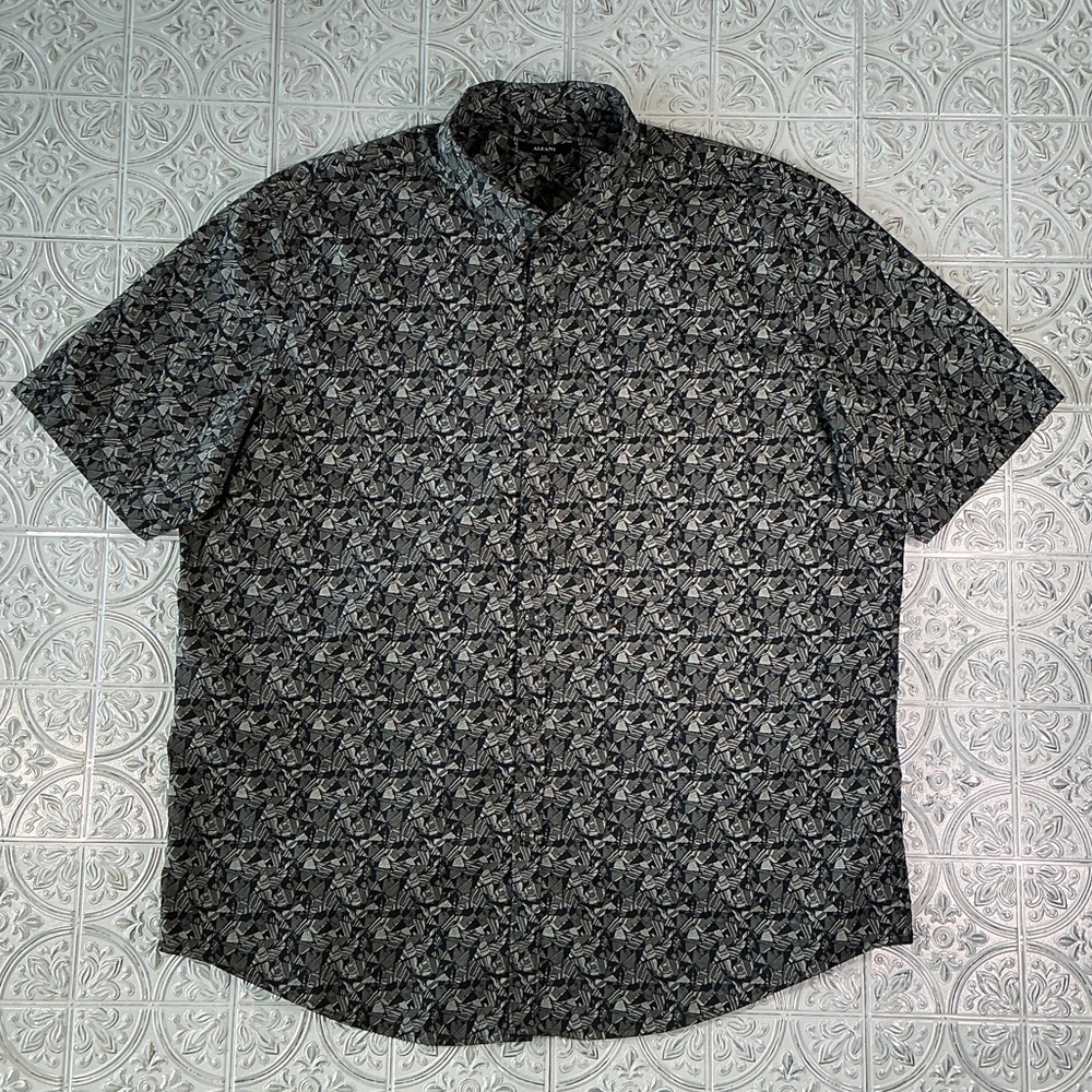 Alfani Men's Black Gray Short-Sleeve Shirt Button-Down Geometric Size XXL